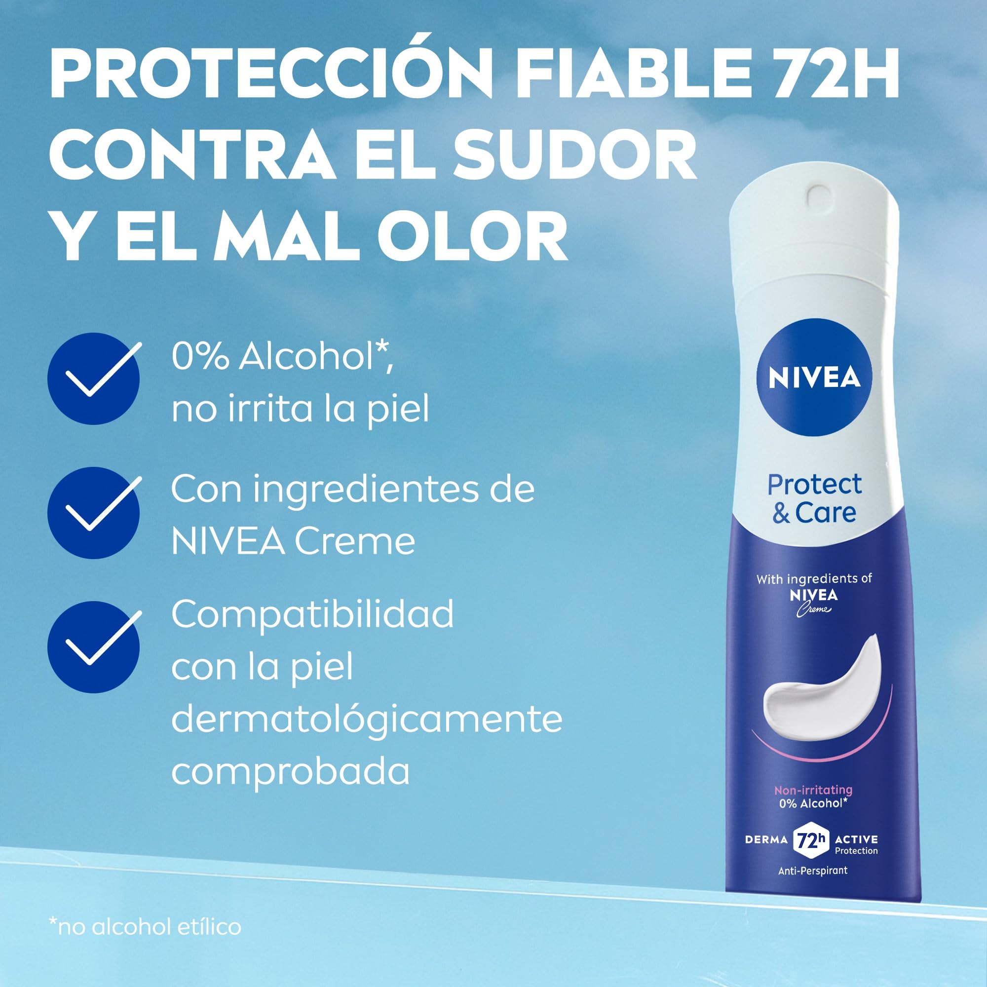 NIVEA Protect & Care Spray en pack de 6 (6 x 200 ml), desodorante antitranspirante con el aroma de NIVEA Creme, spray desodorante con 0% alcohol