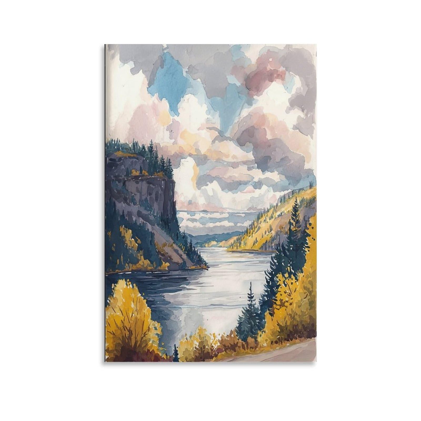 XWYMXZ Finger Lakes Watercolor Print Poster Tree 20x30inch(50x75cm) Vintage Watercolor Canvas Art