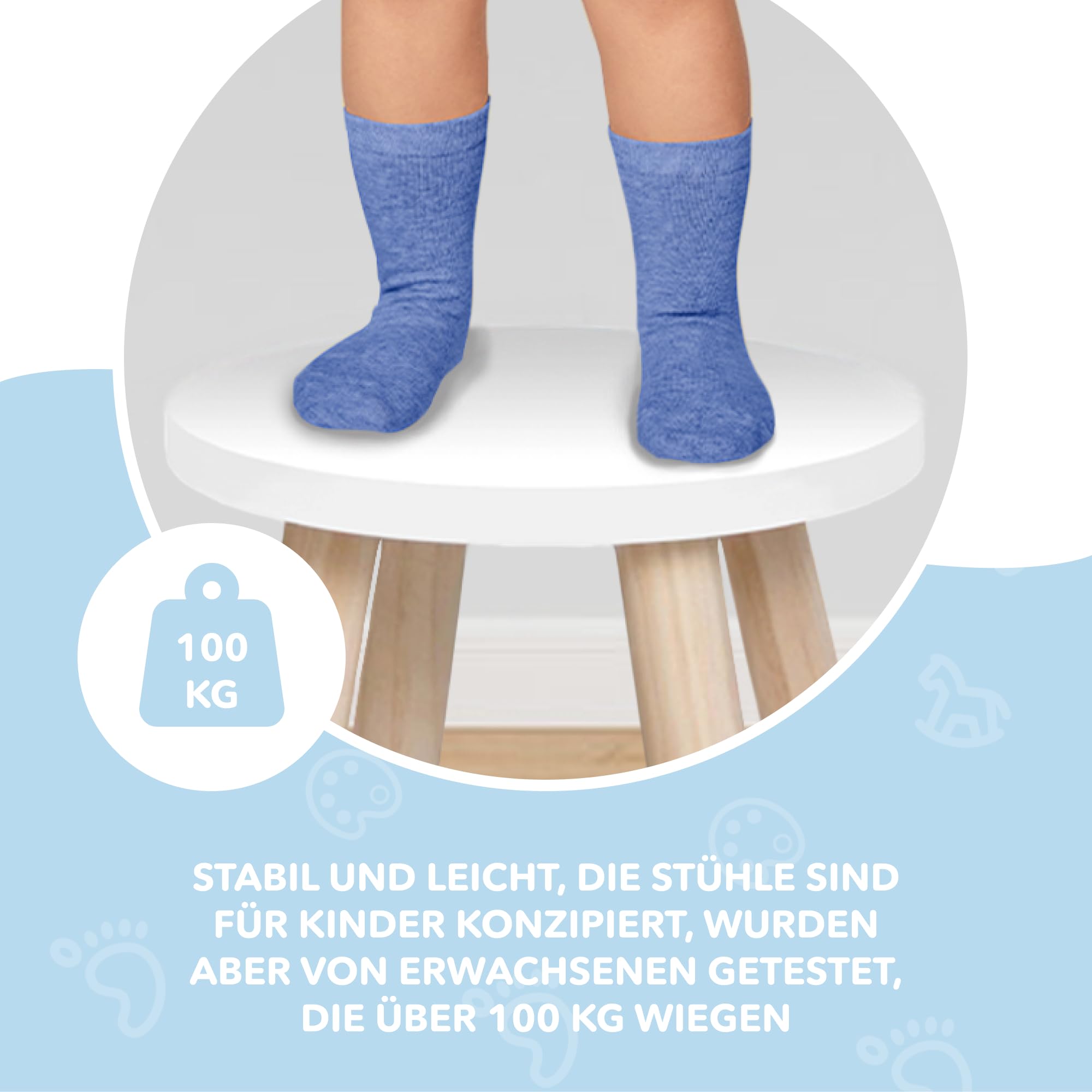 Cateam Tritthocker aus Holz für Kinder und Kleinkinder – 2er-Set – Weiß – Kinderhocker mit ausziehbaren Beinen – sensorischer Tischhocker – runder Sitzhocker für Kinder mit Nivellierfüßen