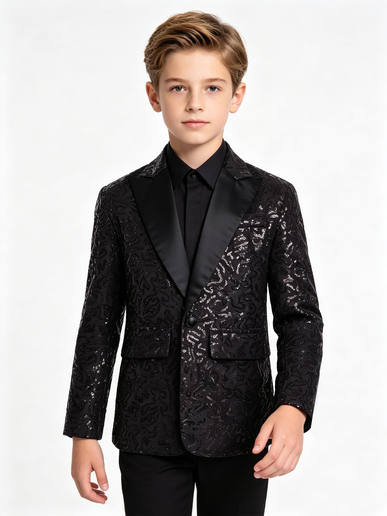 inhzoy Enfant Garçon Costume Paillette de Mariage Manches Longues Élégant Sequin Blazer Vestons Smoking Banquet Party Formal Gentleman Brillant Costume