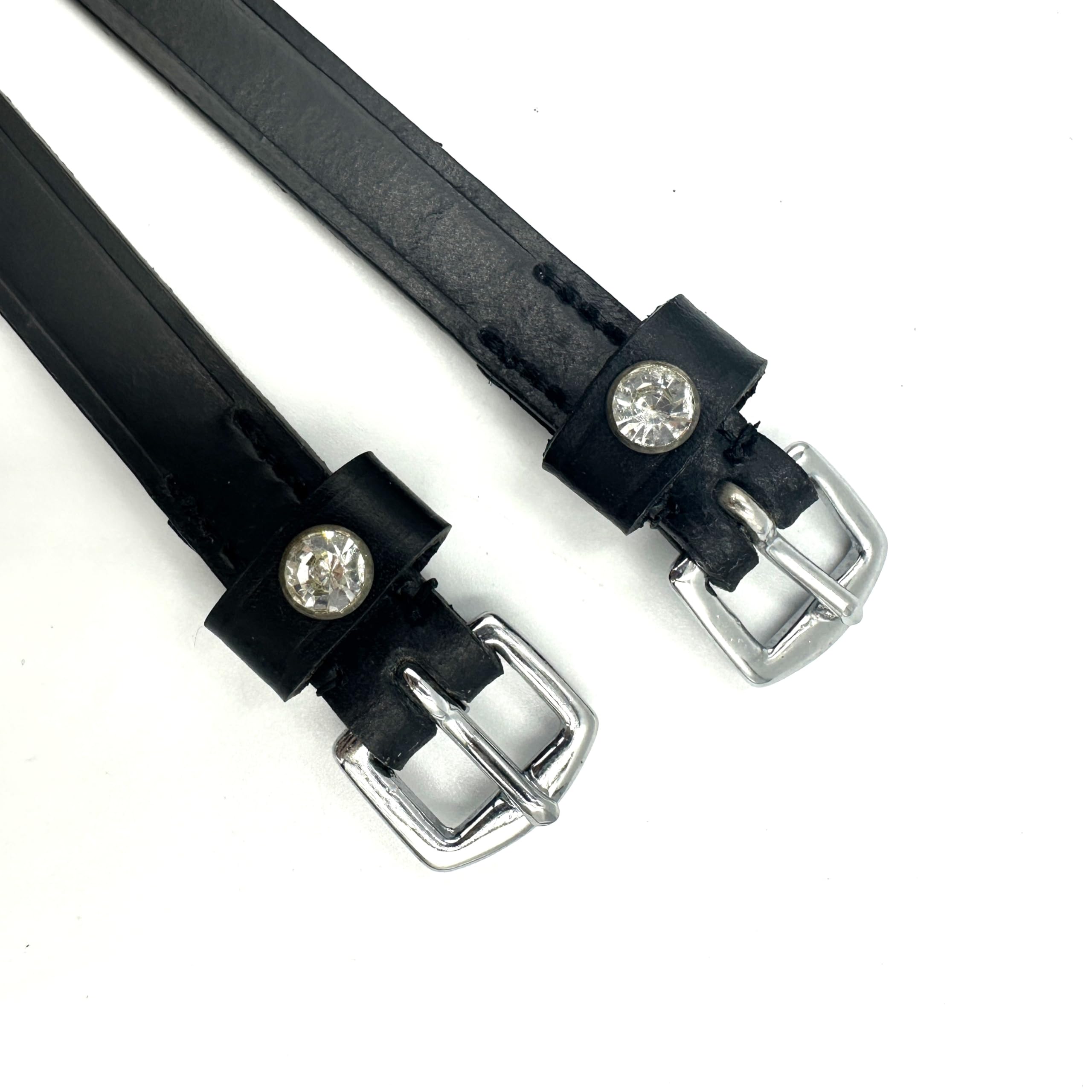 Equine Smile ES4010 Spur Rhymes with Rhinestone Crystal Made of Leather for Spurs Replacement Straps Accessories Horse Sport Straps Riding Spur Straps Fixing Riding Spurs (Black Leather / White