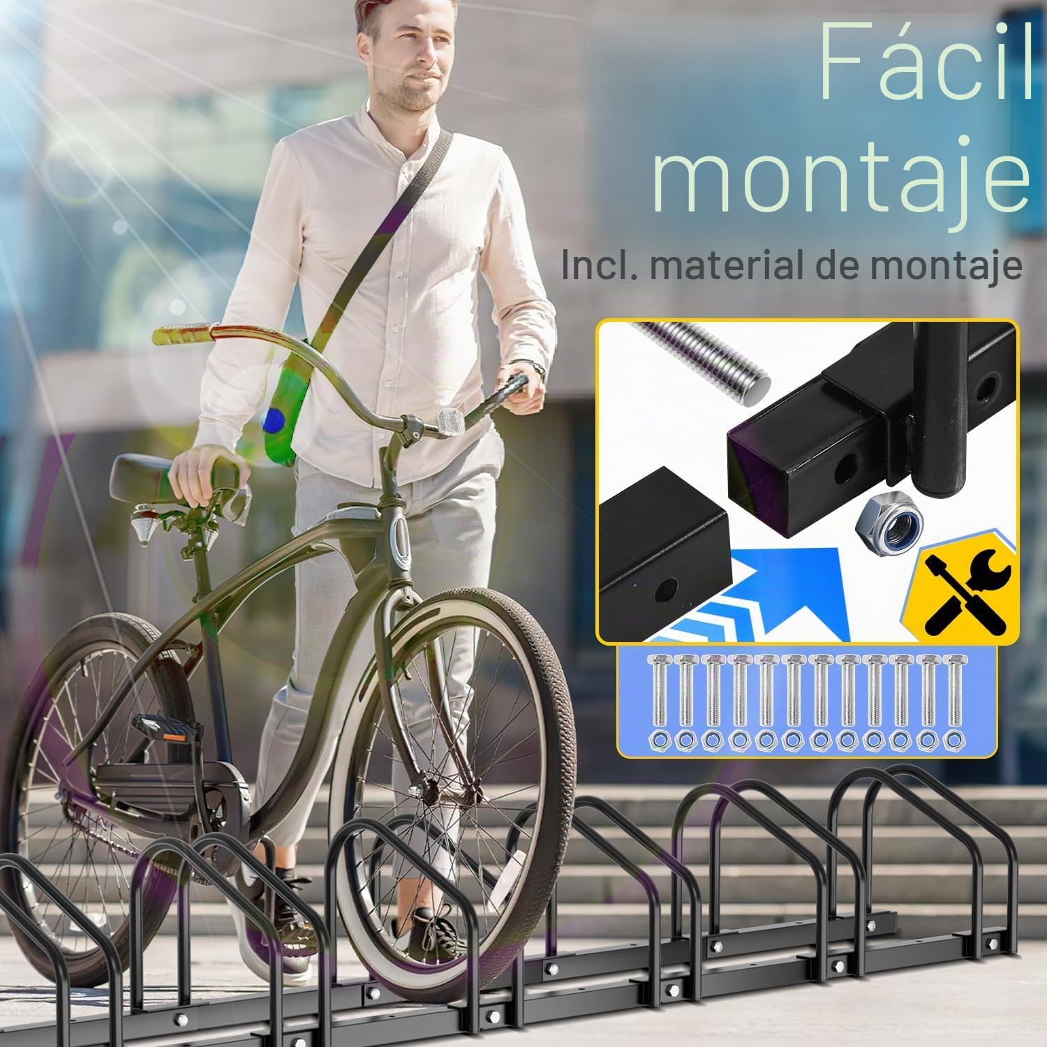 Aparcabicicletas para 6 bicicletas, soporte de bicicleta para el suelo con distancia entre ruedas de 30 cm para una anchura de neumático de 35-55 mm, soporte de bicicleta para montaje en