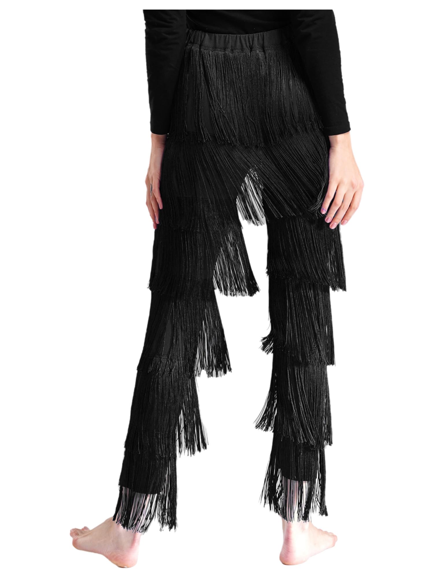 IEFIEL Femme Frangé Pantalon Danse Latin Jazz Salsa Compétition De Danse Pantalon Cours De Danse Cha-cha Tango Rumba Samba Performance sur Scène