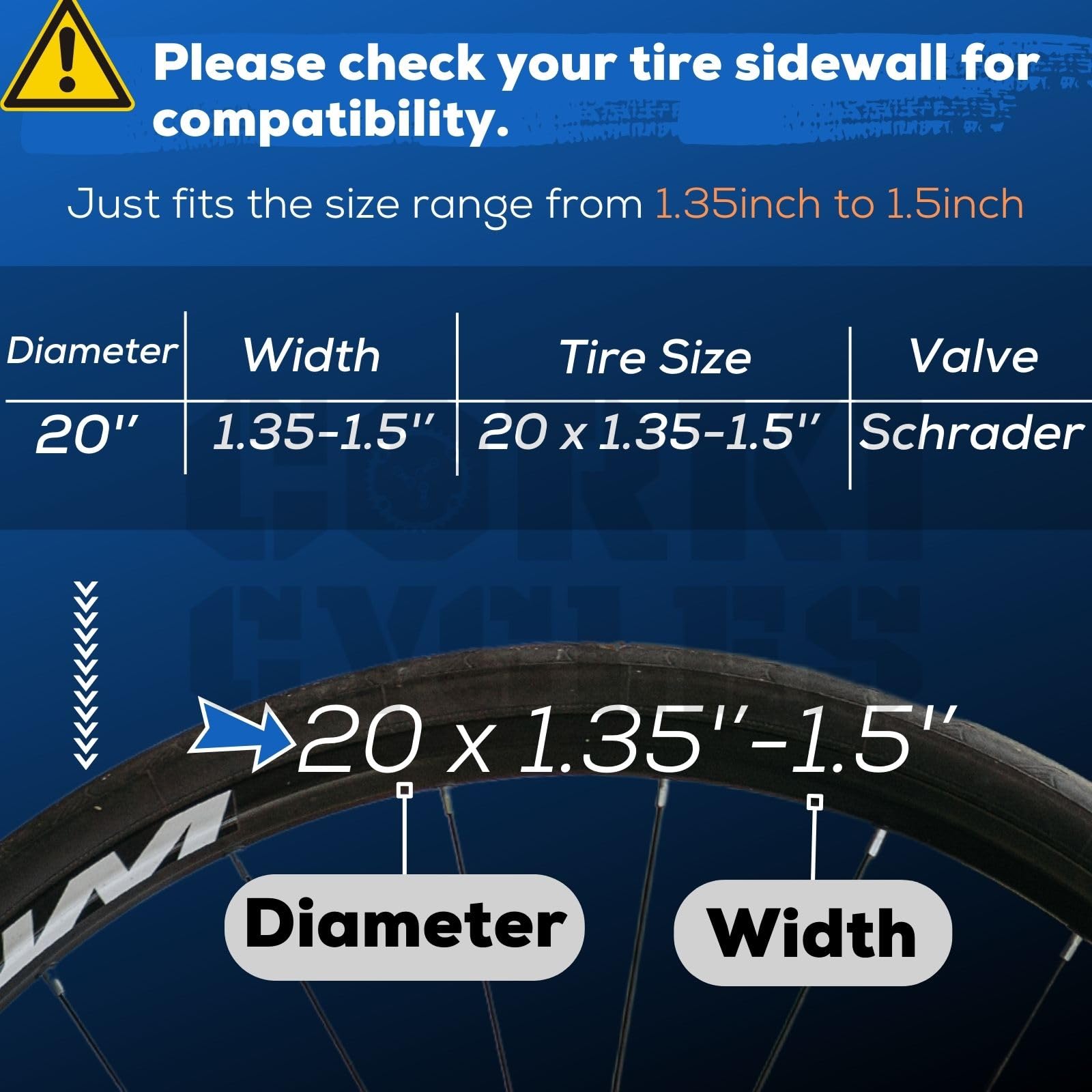 Corki Cycles 20” Bike Tubes Butyl Rubber 2 Pack Fit 1.35-1.5, Bicycle Inner Tube Replacement (Schrader Valve 32mm)