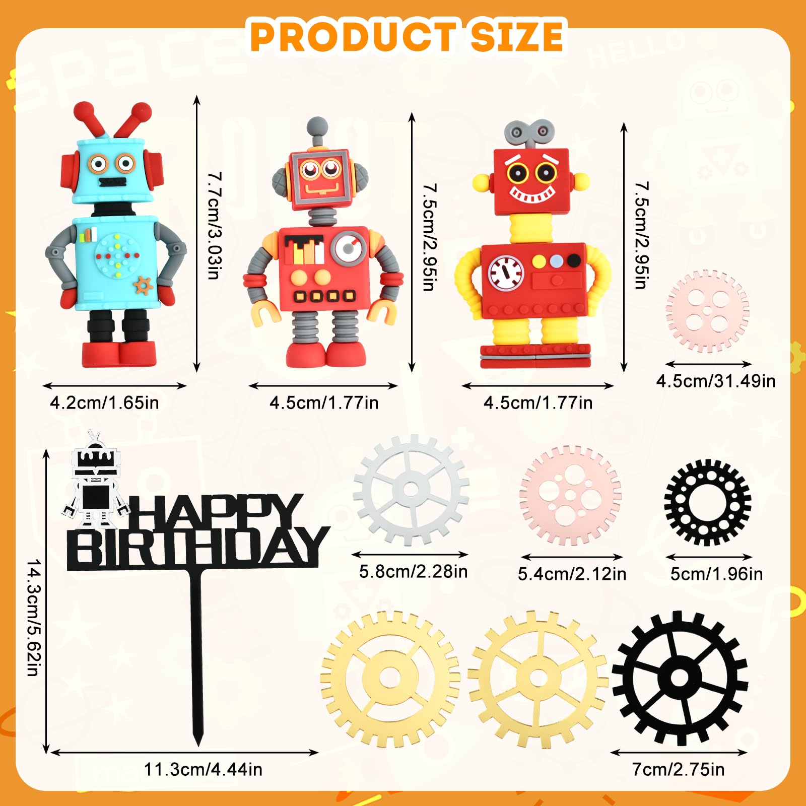 Decorazioni Per Torta A Tema Robot - 11 Pezzi Per Torte E Cupcakes Con Dettagli Di Ingranaggi E Robot - Foto 5