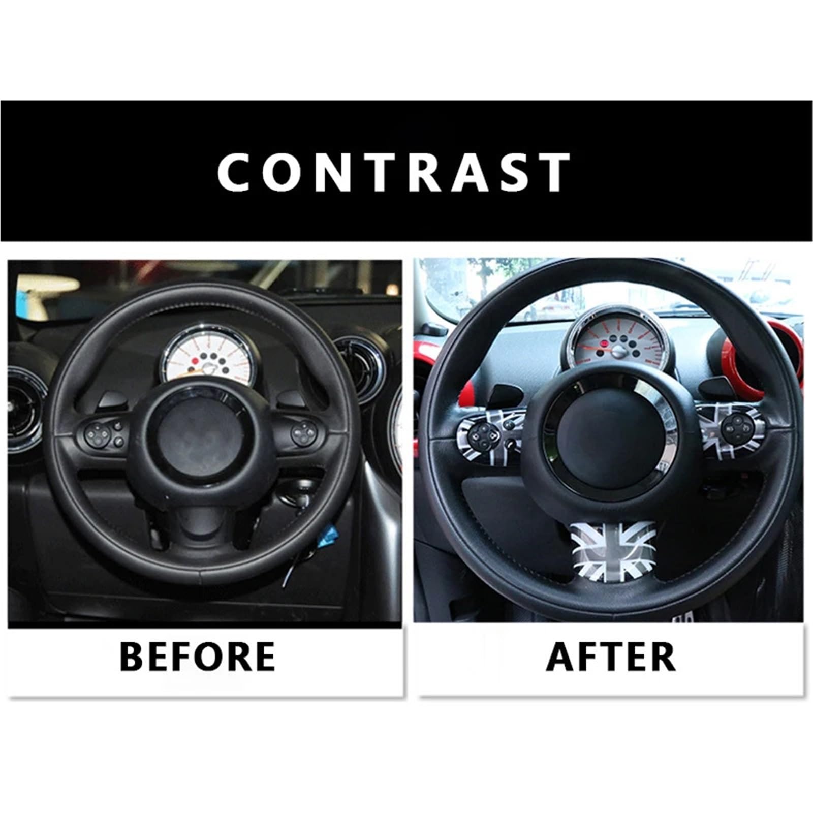 Dla MLNI COOPER R55 R56 R57 R58 R59 R60 R61 Countryman Panel kierownicy samochodu naklejka na guziki obudowa z naklejką(Check,YELLOW)