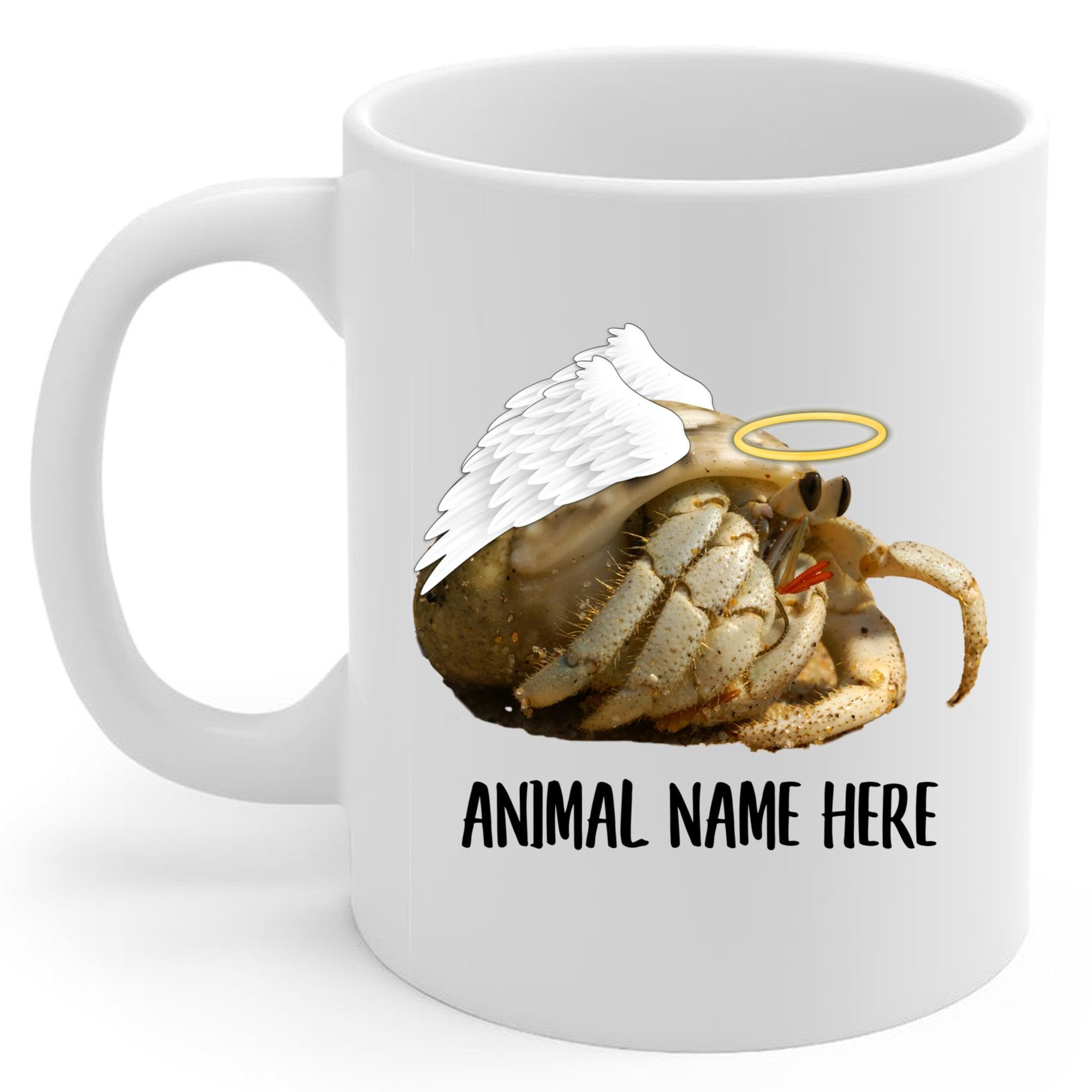 Personalized Ruggie Hermit Crab Angel Wings Memorial Coffee Mug - Sympathy Gifts for Animal Lovers White Cup 11 oz