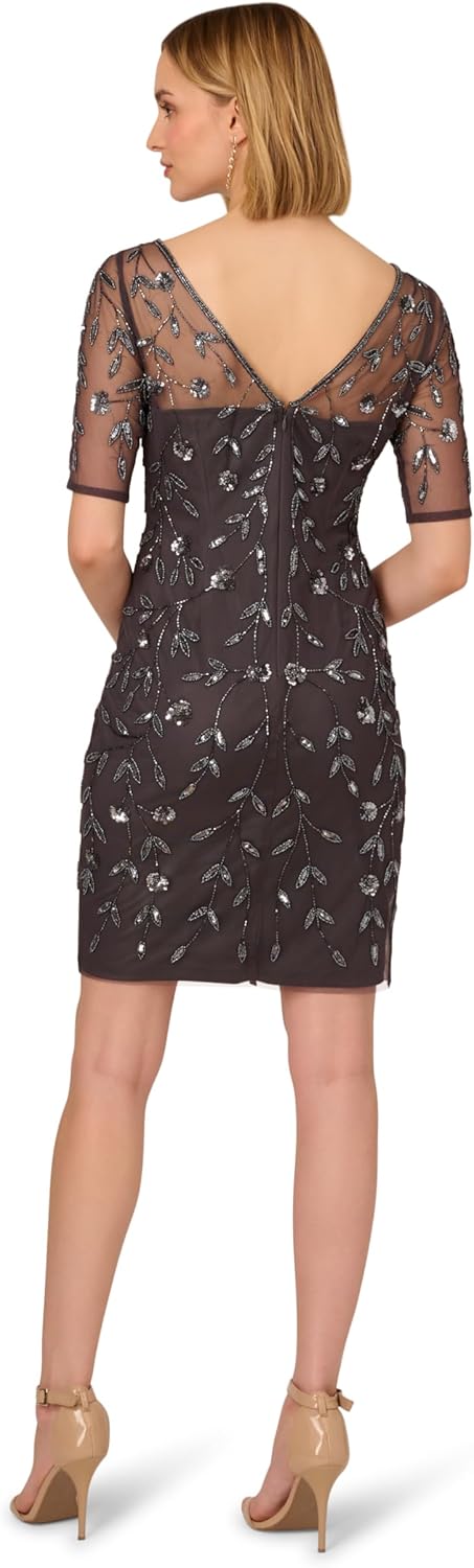 Adrianna Papell Womens Beaded Floral Short Dress - Image 2