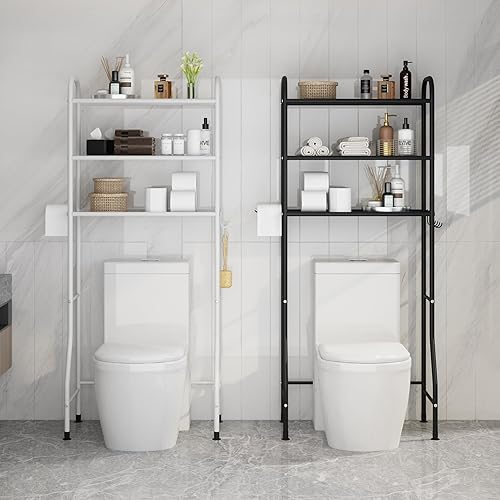 Miniatura 5 de JSB Estante de almacenamiento de baño de metal de 3 niveles sobre el inodoro, organizador multifuncional con estante para papel higiénico (negro, 3