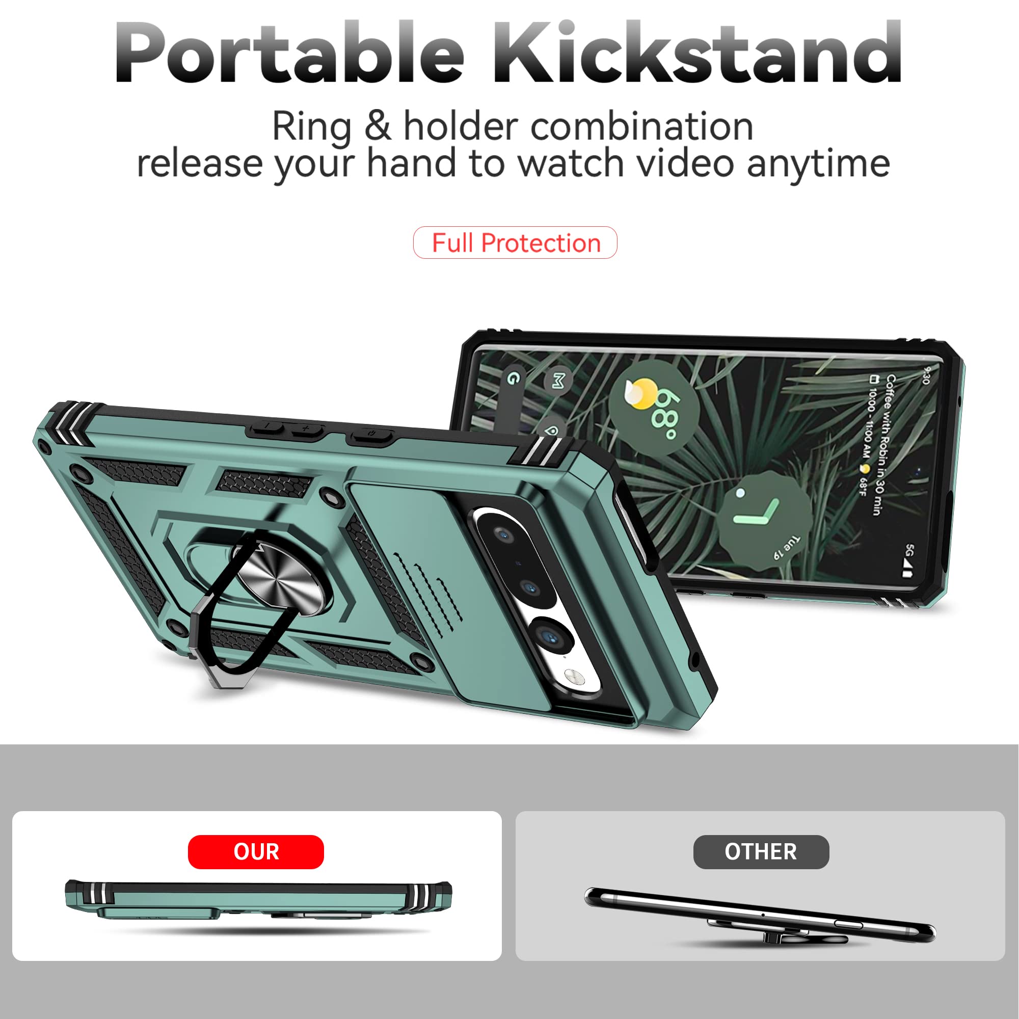 Custodia Google Pixel 7 Con Supporto Magnetico 360° E Protezione Fotocamera Scorrevole - Verde Scuro