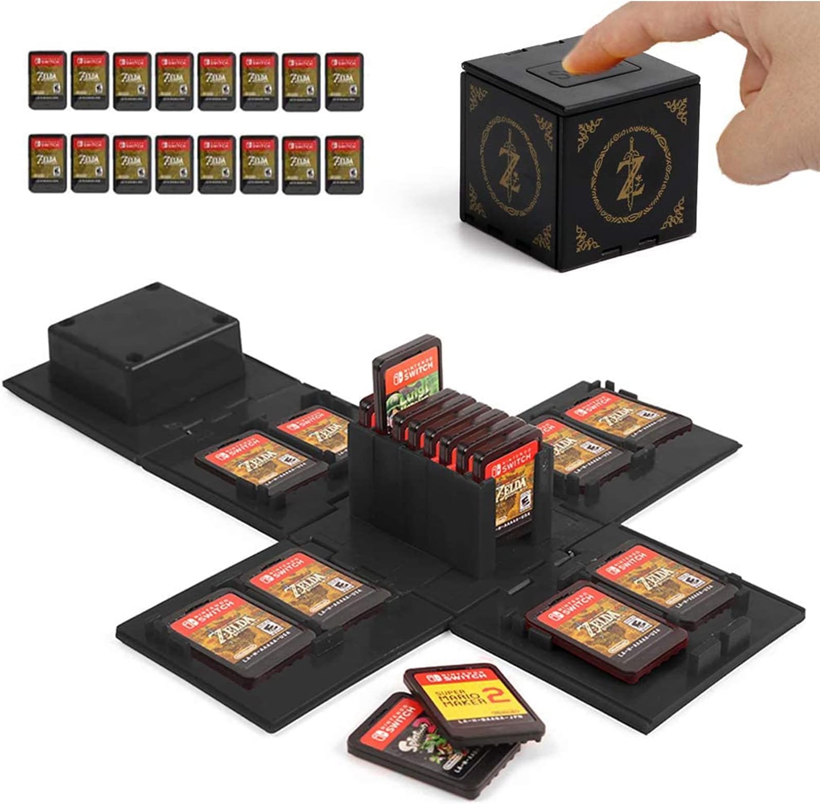 Non Brand Nintendo Switch Game Card Case, Holder For Games With 16 Slots (Zelda Black)