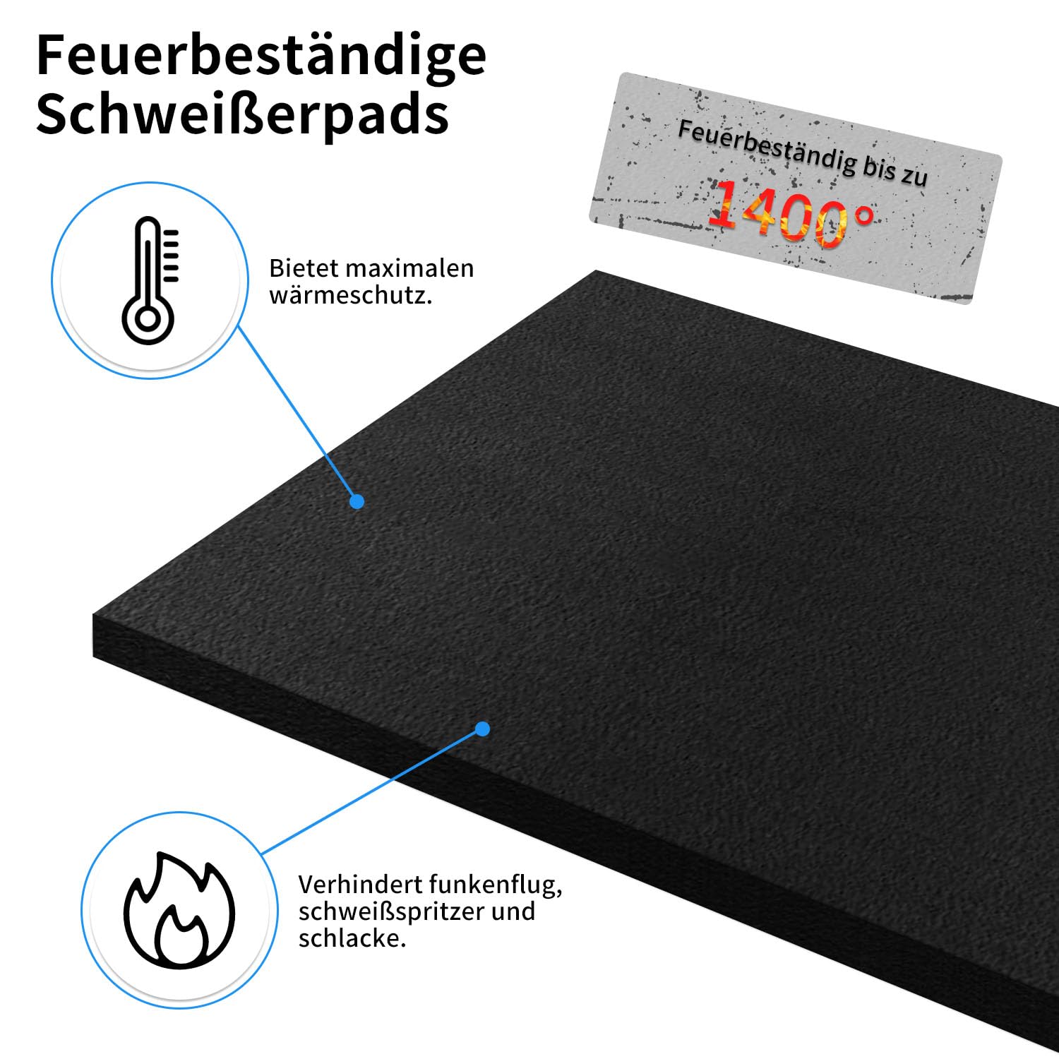 Base ignífuga de 100 x 100 cm, resistente al calor hasta 1400 °C, perfecta para soldar, protección fiable en negro, ideal como esterilla ignífuga