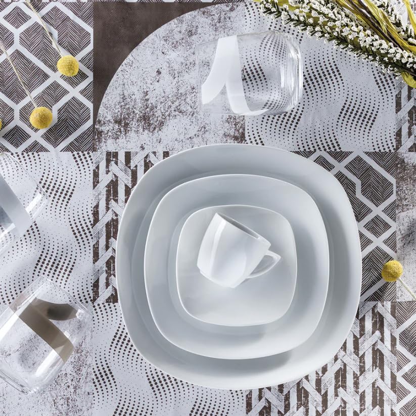 Set Piatti 6 Persone, Servizio Piatti 18 Pezzi, in New Bone China, Piatti Piani 24 cm + Piatti Fondi 22 cm + Piatti Frutta 19 cm, adatto Microonde e Lavastoviglie