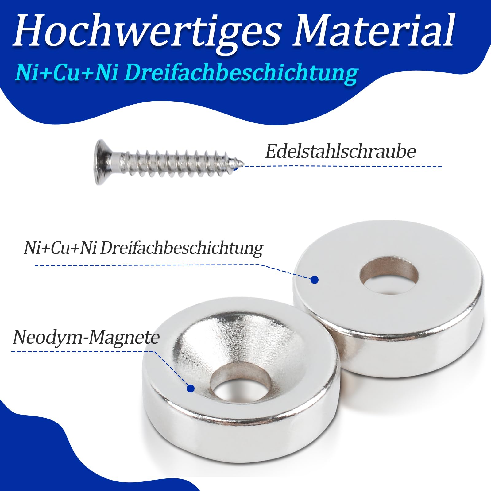 60 pezzi di magneti extra forti, 10x3mm, magneti al neodimio con foro per viti, diametro di affossamento 3 mm, magneti piatti rotondi per avvitare su lavagna magnetica, bacheca, frigorifero, cucina
