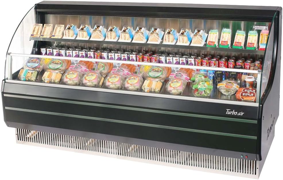 Turbo Air TOM75LB 75" Low Profile Display Merchandiser with Modern Design Attractive Glass Sides Environmental Friendly Refrigeration System Standard Back-Guard and Anti-Rust Coating: