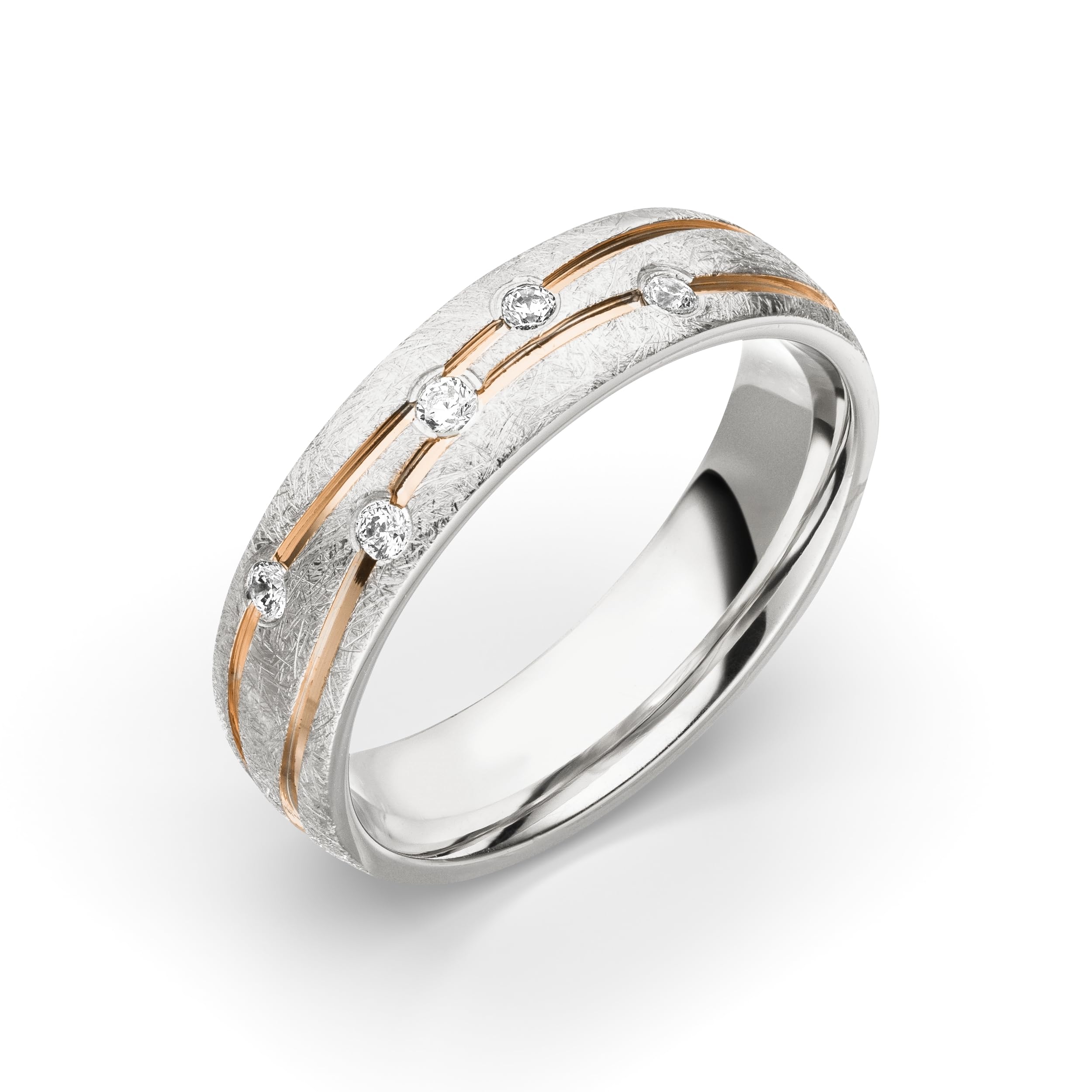 Kolibri Rings Eheringe Weißgold Optik Paarpreis 925 Silber Eismatt Vergoldete Fuge 5 Zirkonia Steine Set - Made in Germany Gratis Gravur und Etui