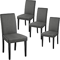 Yaheetech Set of 4 Dark Grey Fabric Upholstered Parson Dining Chairs - Padded Seat, Solid Wood Legs, Armless Kitchen Chairs for Home & Restaurant