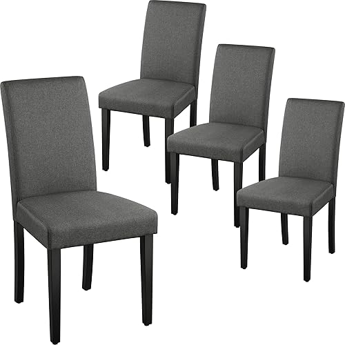 Miniatura 59 de Yaheetech Parson - Juego de 4 sillas de comedor tapizadas de tela con asiento acolchado y patas de madera maciza para comedor/restaurante, diseño