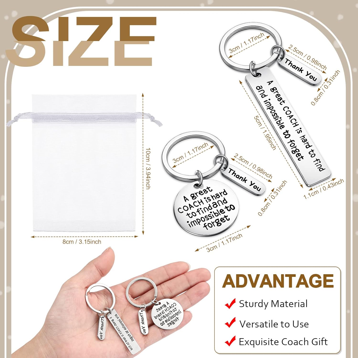 Yinkin 6 Pcs Coach Keychain Basketball Coach Keychain Bulk Thank You