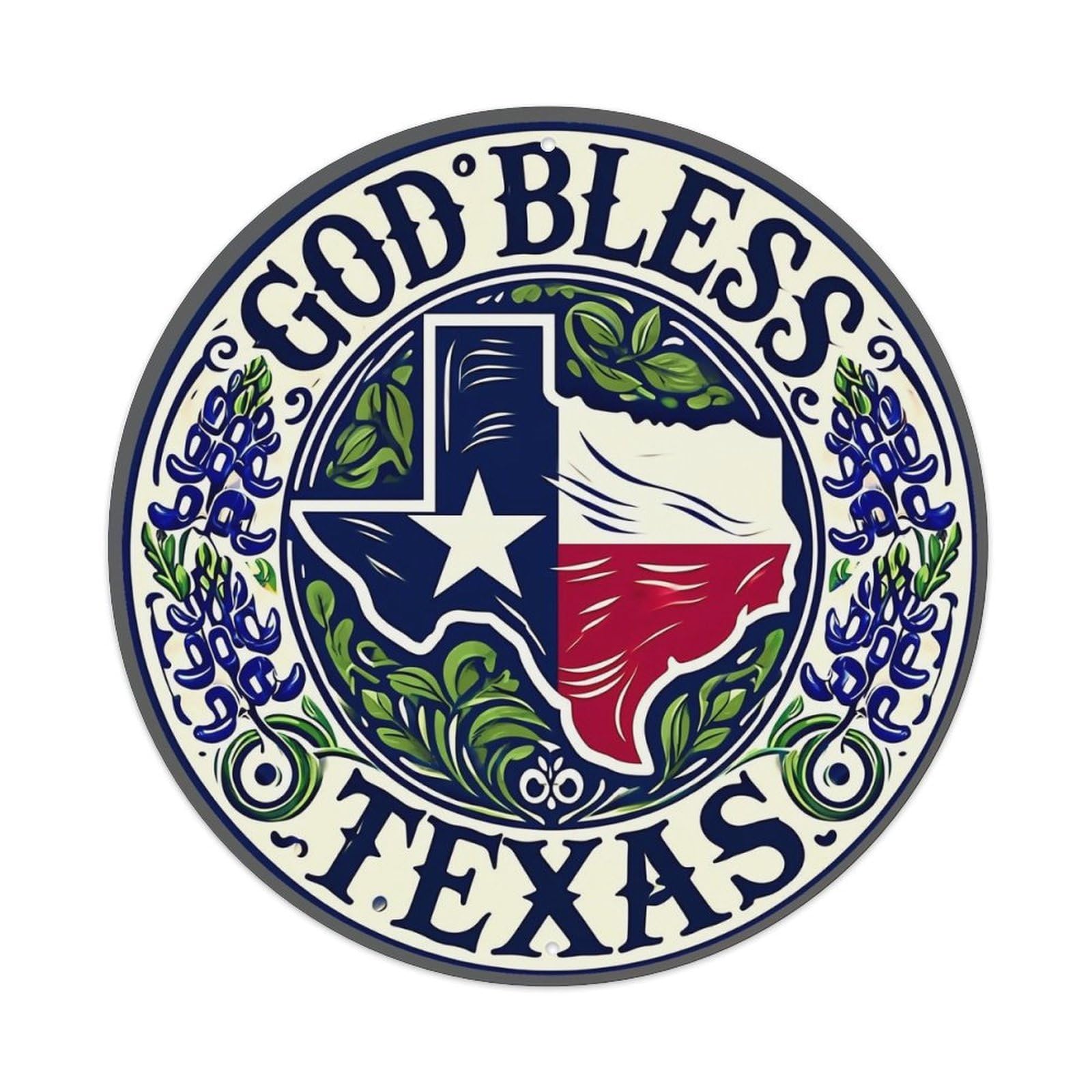 God Bless Texas State Seal Vintage Metal Tin Sign Retro Wall Decor for Home Bar Garage Cafe, Indoor & Outdoor Decorative，circle Metal Poster, 8x8 Inch