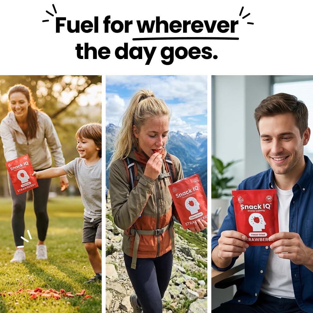 Snack IQ Freeze Dried Strawberries - Sliced Strawberry Chips No Sugar Added - Freeze Dried Fruit Snacks for Adults and Kids - 12 Individual Snack Packs 10G