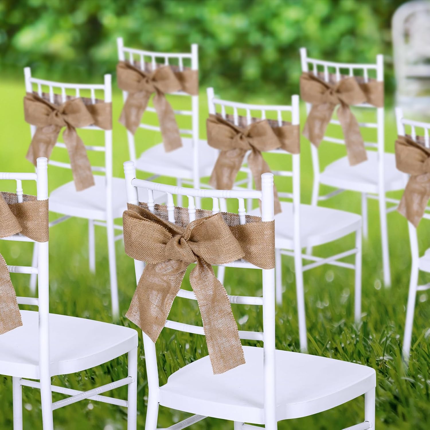 24 Pcs Burlap Chair Sashes for Wedding Natural Jute Bow Ribbon Ties for Rustic Country Wedding Decoration Farmhouse Vintage Party Reception Birthday Anniversary Banquet, 3.9inch x 7.87ft