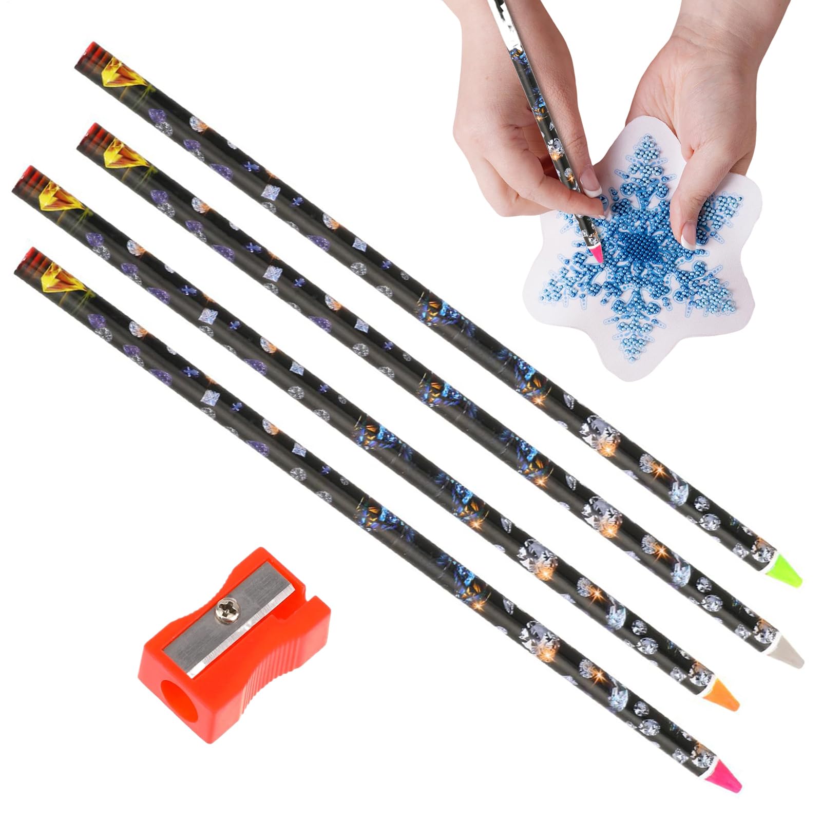 Matita In Cera Per Strass | Set Da 4 Pezzi Per Decorazione Unghie | Con Affilatore, Materiali Per Fai Da Te Per Costumi, Gioielli, Pittura Su Tessuto E Tela