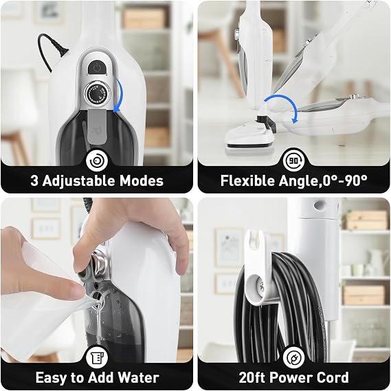 Buharlı Temizlik Makinesi, 1300W Güçlü Buhar ve 10 Farklı Aparatlı Etkili Temizlik, 100 Derece Sıcak Buhar, 3 Farklı Ayarlanabilir Mod, 15 Saniyede Hızlı Isınma, Basınçlı Buharlı Temizleme Cihazı