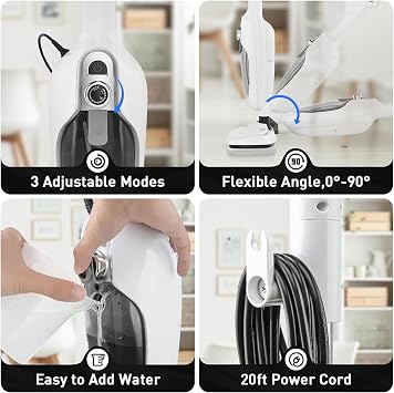 Buharlı Temizlik Makinesi, 1300W Güçlü Buhar ve 10 Farklı Aparatlı Etkili Temizlik, 100 Derece Sıcak Buhar, 3 Farklı Ayarlanabilir Mod, 15 Saniyede Hızlı Isınma, Basınçlı Buharlı Temizleme Cihazı