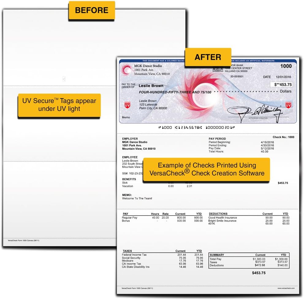 ValueChex UV Secure Check Paper- Blank Check Stock - Business Check On Top, Canvas, 55 Count : Office Products