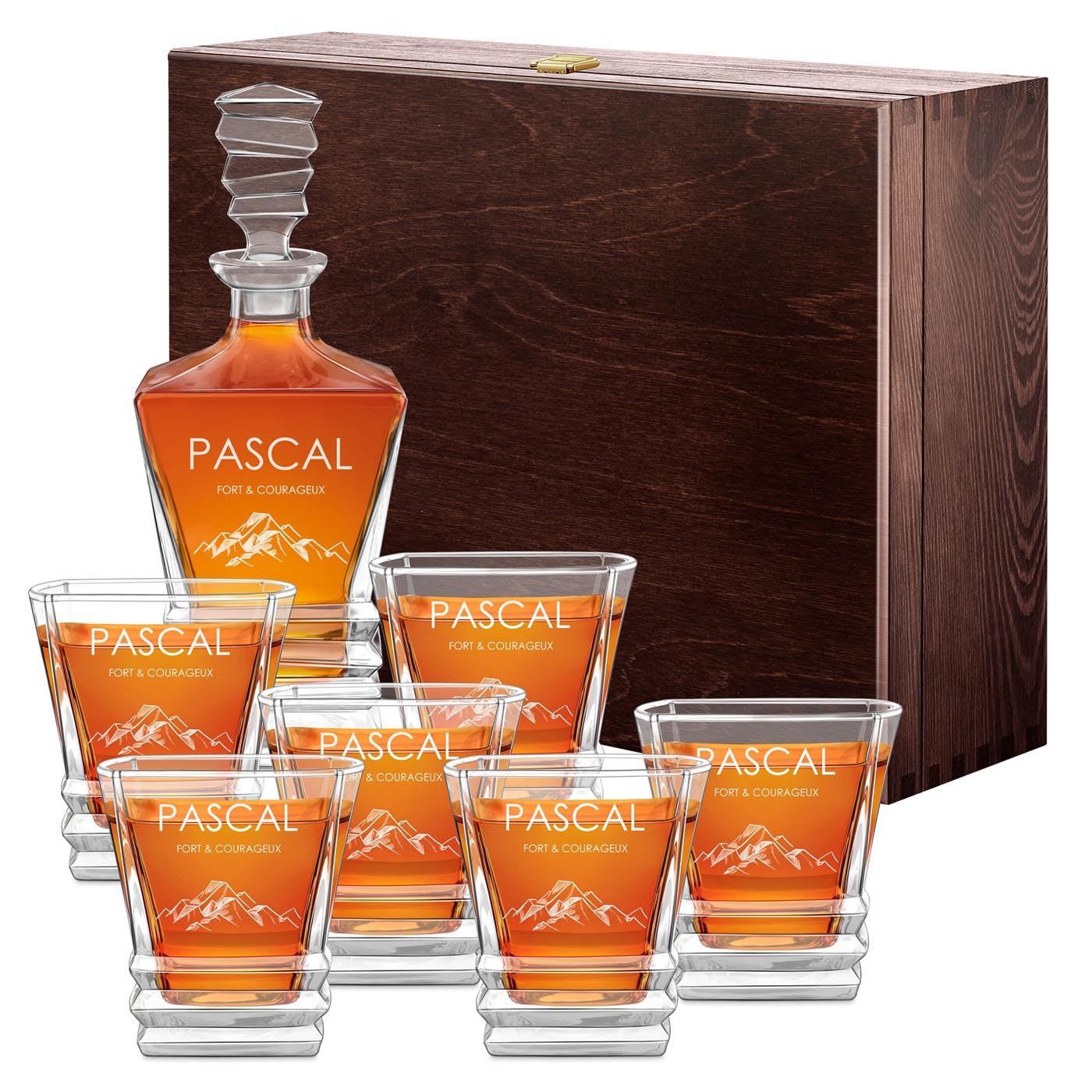 Maverton Décanteur et 6 verres pour ami - Produits en verre géométrique - Ensemble personnalisé pour homme - Set à whisky gravé pour mari - Whiskey set - Pour anniversaire - Fort