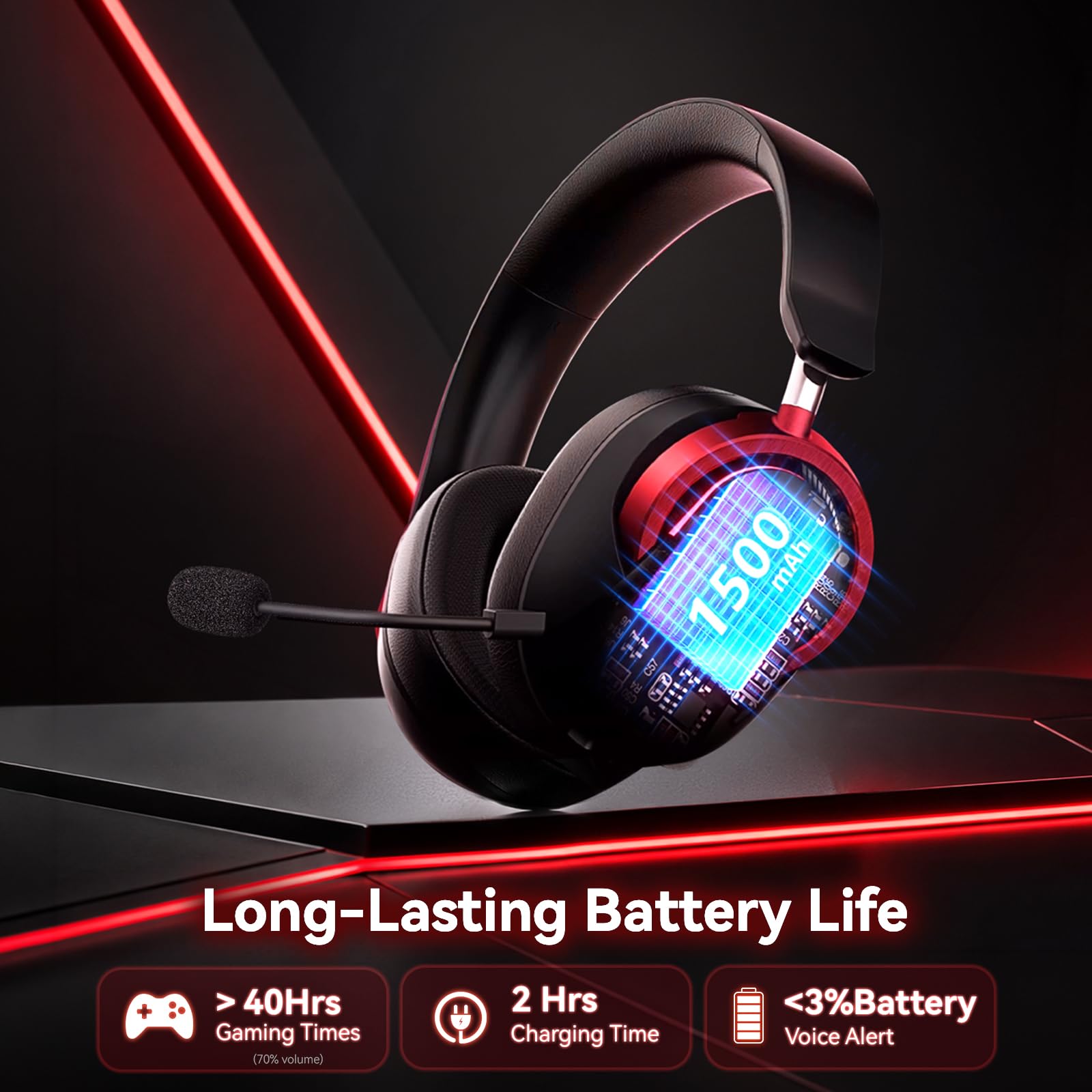 Auriculares inalámbricos para juegos de PC con micrófono y cancelación de ruido, multiplataforma, sonido envolvente 7.1, controladores de 50 mm, RGB, marco de aluminio, almohadillas de espuma