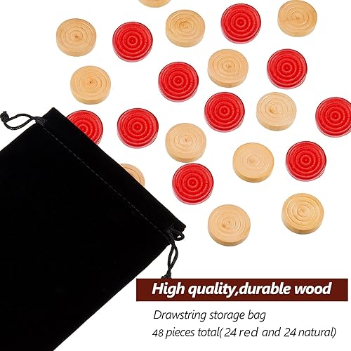 Miniatura 3 de Sumind 48 piezas de madera de damas de 1.06 pulgadas en bolsa de almacenamiento con cordón, juego de mesa con borde apilable para viajes, oficina,
