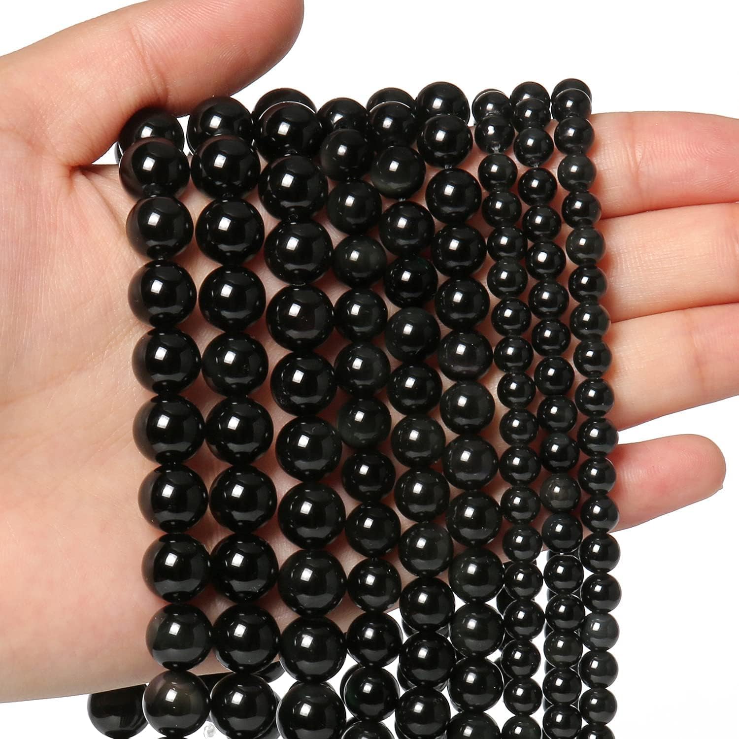 About 60pcs 6mm Natural Stone Beads Black Obsidian Beads Crystal Gemstone for Jewelry Making, DIY Bracelet Necklace