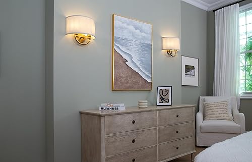 Miniatura 4 de Yosoan Lámpara de tela de lino, estilo bohemio, de latón envejecido, color dorado, para escalera, 2 luces, doble cableado para interiores, lámpara