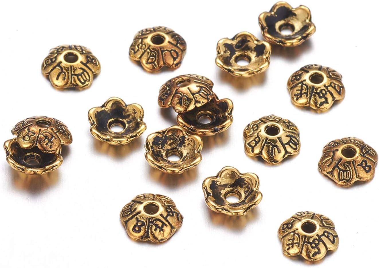 Craftdady 1000Pcs Antique Silver Hollow Flower Spacer Bead Caps Alloy Filigree Floral End Caps Terminators Covers 14x4mm for Tassel Jewelry Earring Making Hole:1mm