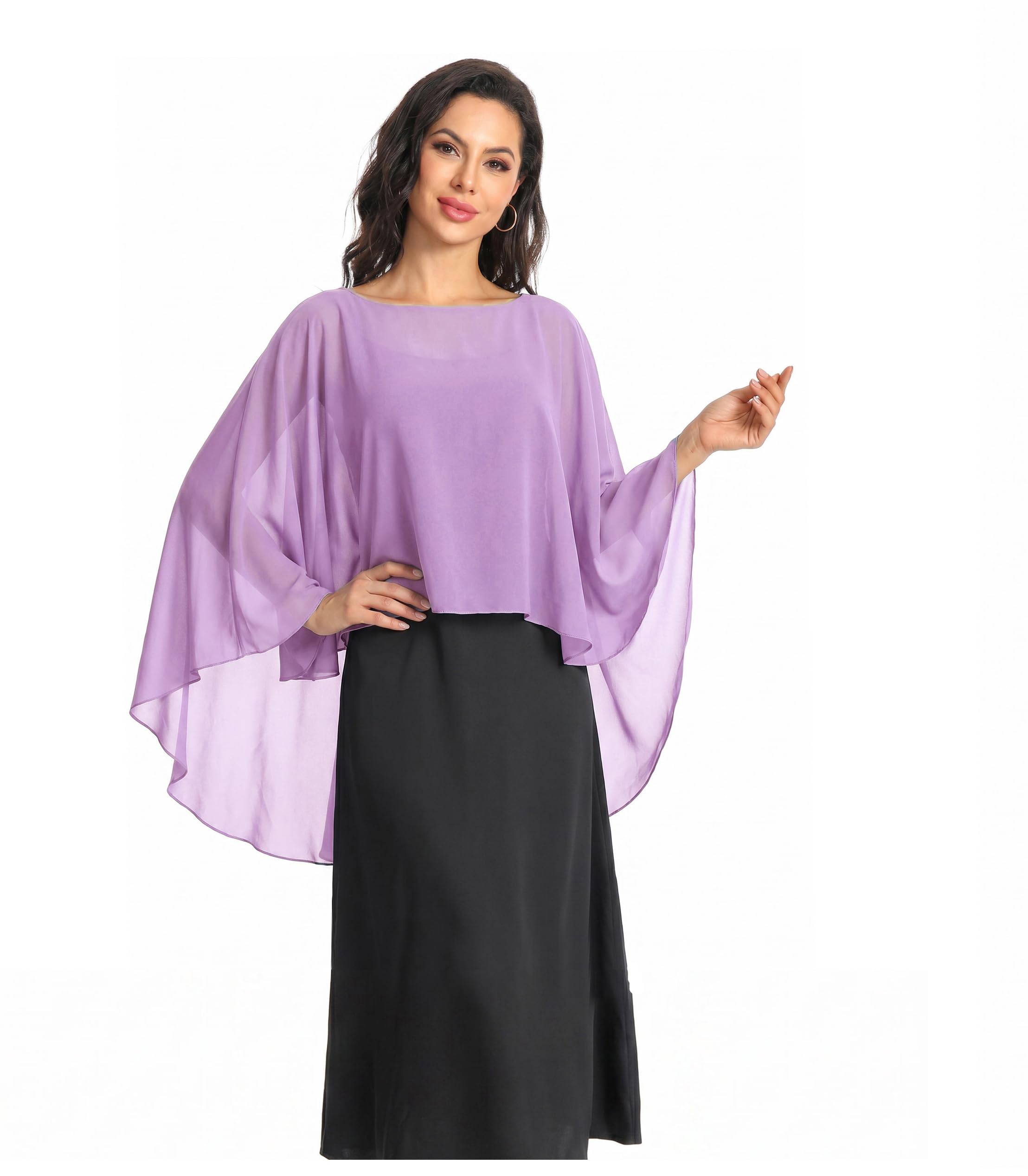 Baoqiya Chiffon Capes Sheer Capelets Long Cape Poncho For Women Plus Size