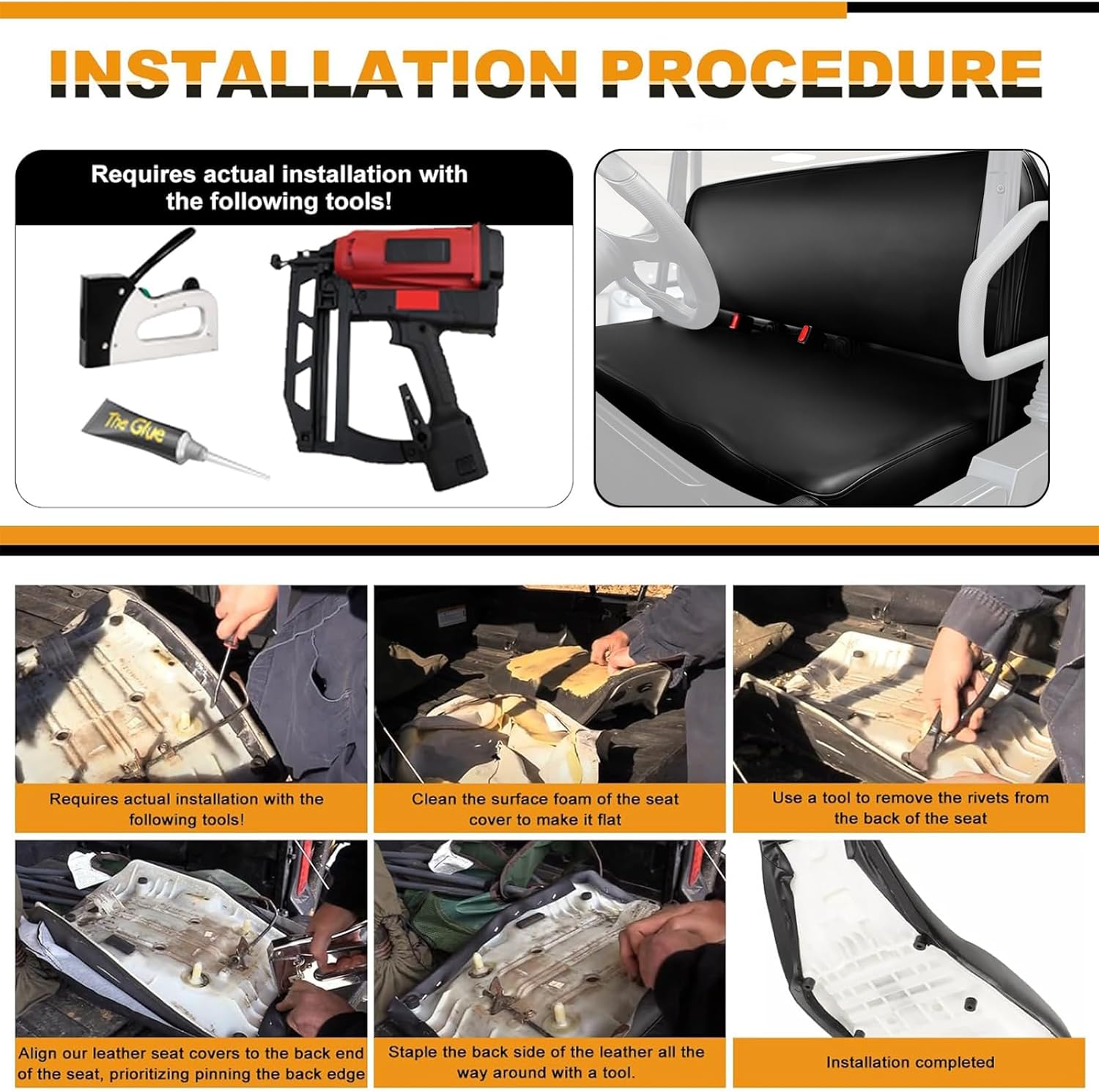 Leather Seat Cover Replacement for Hisun UTV 550 750, Setor 550 750 Coleman Outfitter 550 750 UT550 UT750, Black