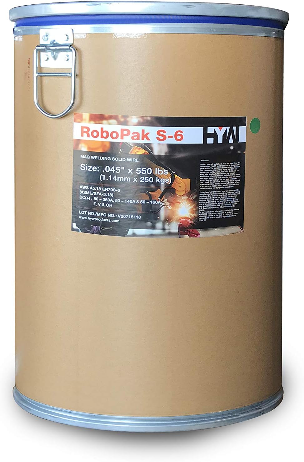 .045" ER70S-6 HYW RoboPak S-6 Carbon Steel MIG Wire 550 lb Drum Pack (2 Drums)