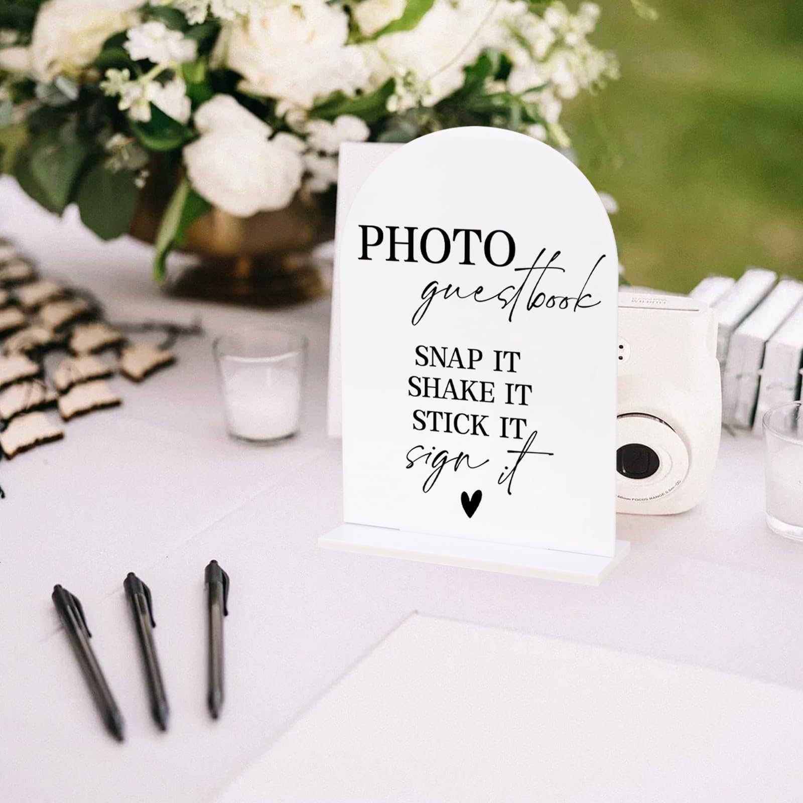 KOSKIMER Acrylic Wedding Signs - 2pcsWhite Ceremony & Reception Signage, 5x7 Inch Photo Guest Book Sign