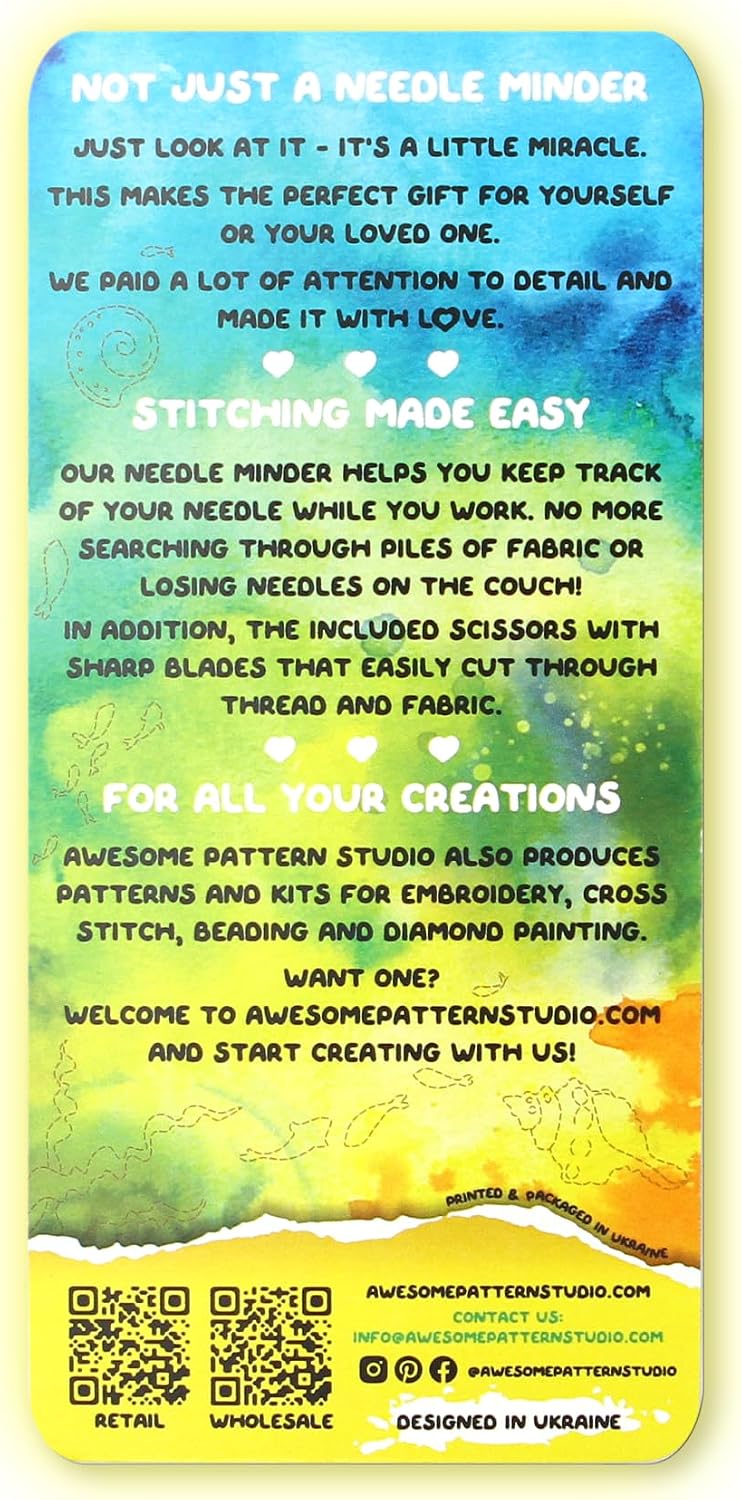 Awesome Pattern Studio Needle Minder Set - Little Mermaid Castle Magnetic Needle Minder + 2 Needle Threaders + Crane Scissors. Enamel Pin for Cross Stitch, Embroidery and Craft