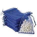 YHJZ 100PCS Navy Blue Organza Bags, 4x6 Inches Mesh Bags Drawstring, Jewelry Gift Bags for Birthday, Wedding, Graduation Party Favors (Navy Blue)