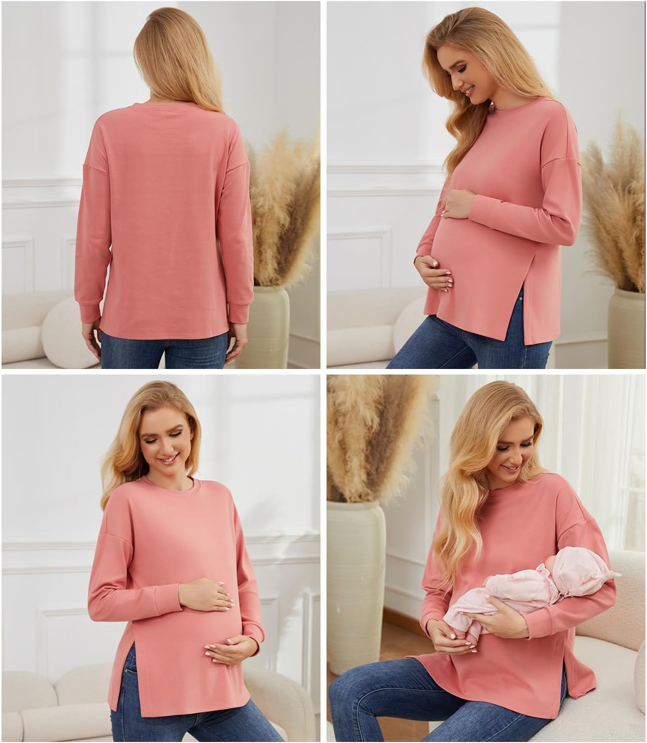 Womens 3 Packs Maternity Shirts Long Sleeve Side Slit Pregnancy Tee Top Tunic Blouse Mama Clothes