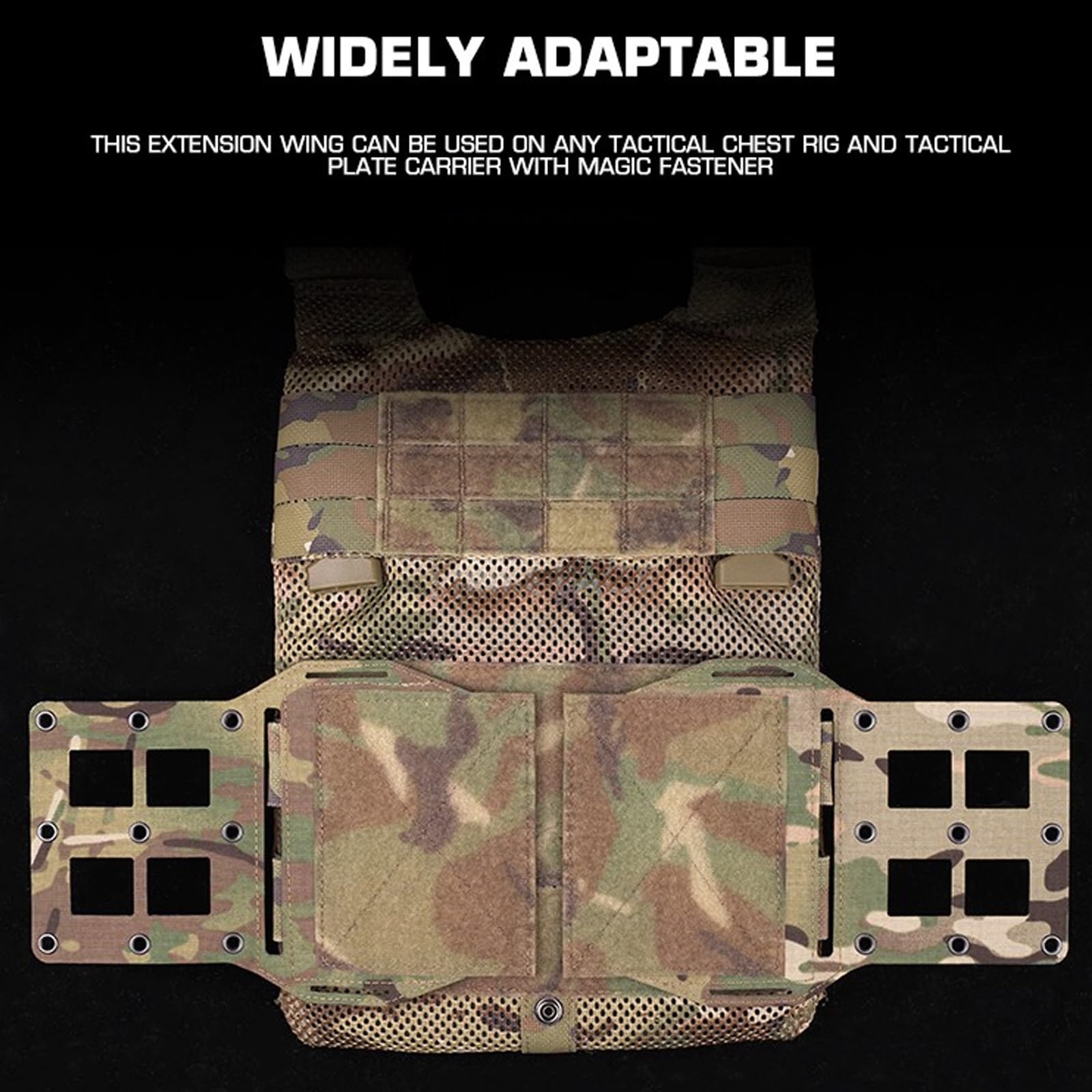 Camouflage MOLLE Expander Wing, Taktische Kummerbund-Verlängerung mit Klettverschluss für Plattenträger, Weste-Erweiterungspanel(Black CP)