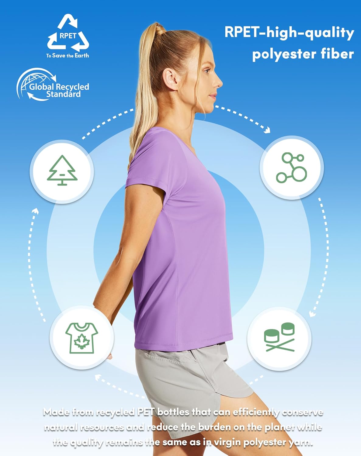 Haimont Women's Quick Dry Short Sleeve T-Shirts V-Neck UPF 50+ Tops Workout Athletic Fitness Running, Moisture Wicking - Image 4