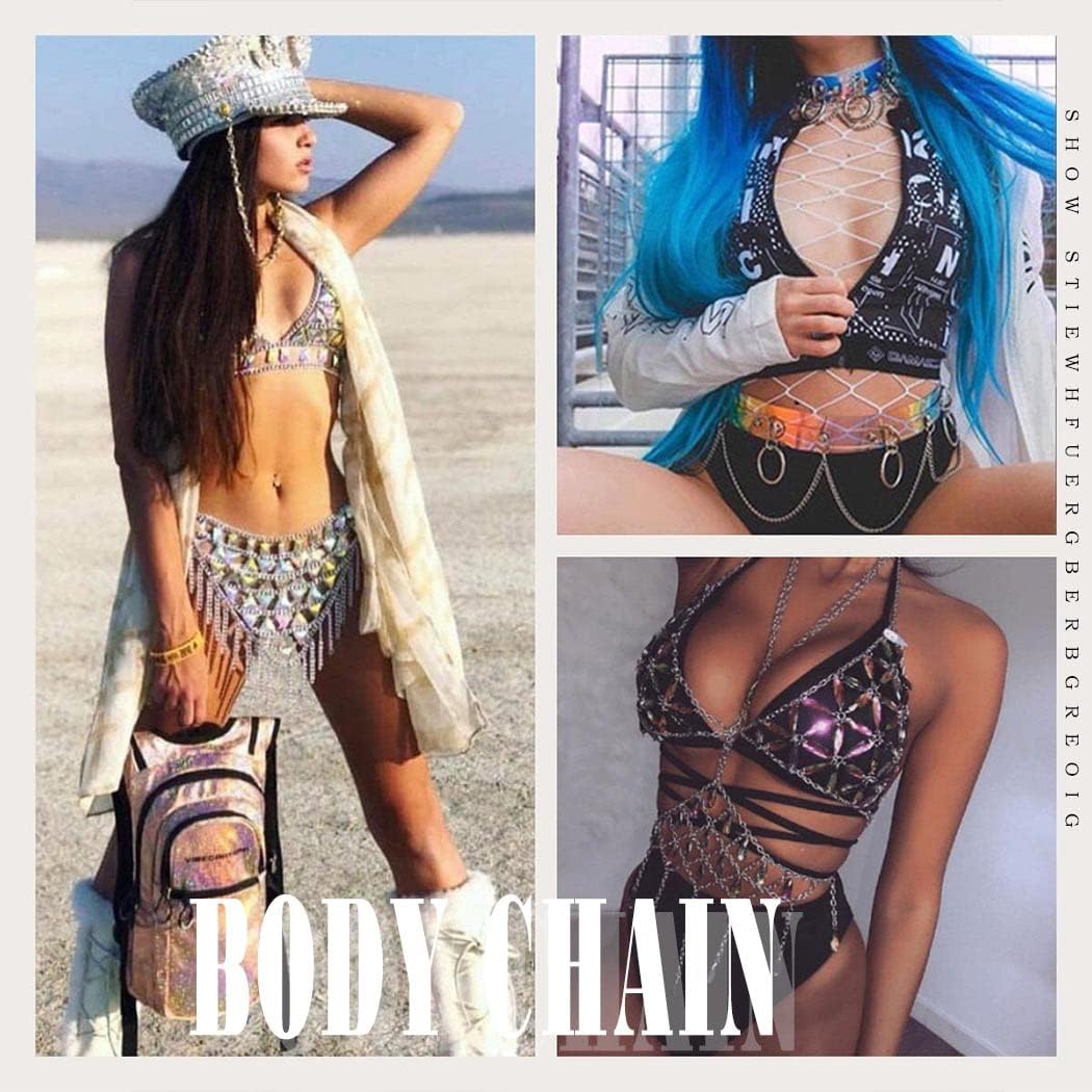 Boho Body Chain Sexy Rhinestone Waist Chains Sequins Tassel Bra Chain Party Rave Nightclub Body Accessories for Women