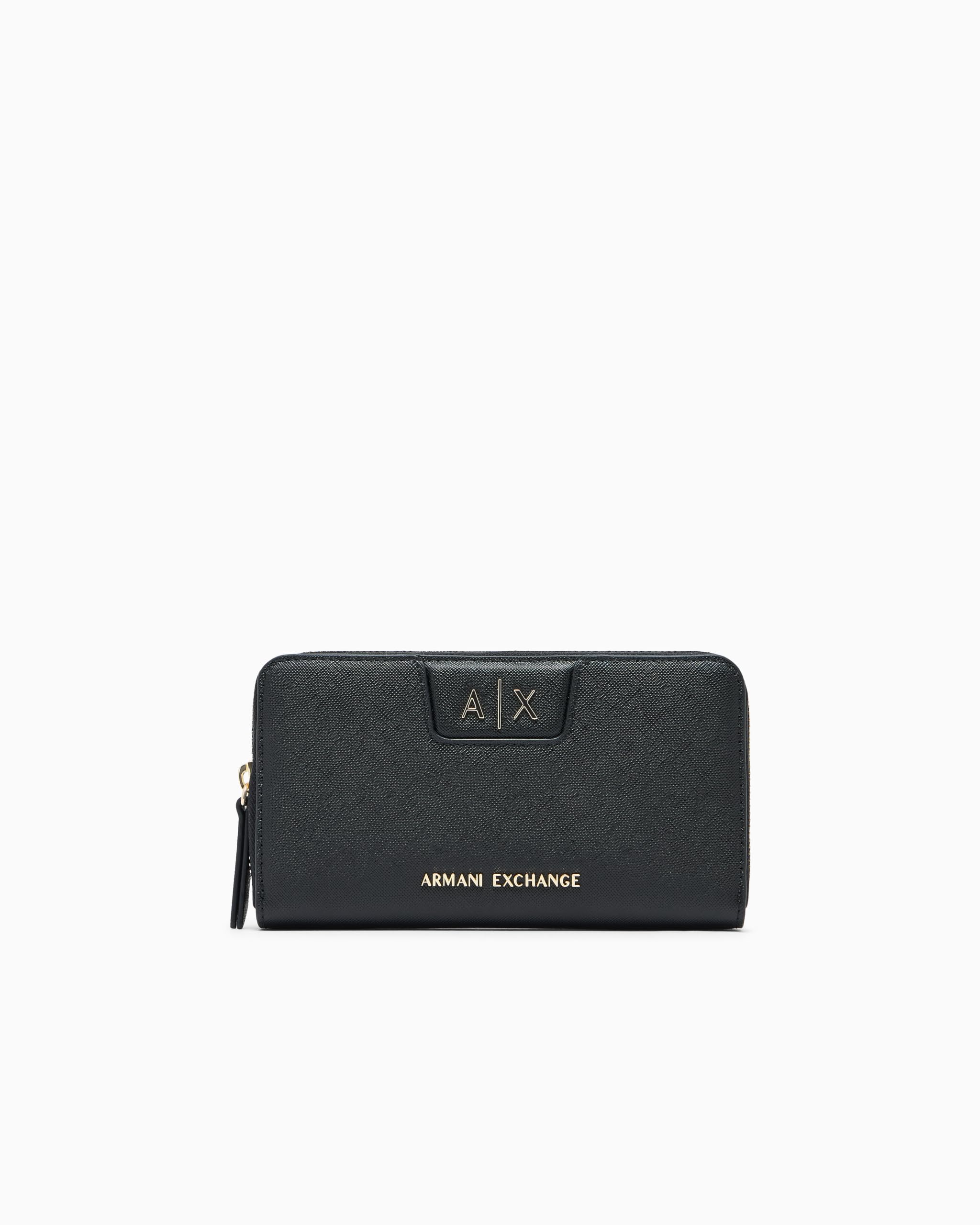Armani Exchange A|X Women's Amelie, gold logo, Black, Travel Accessory- Travel Wallet medium size