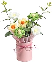 Vynora Handmade Crochet Flowers Bouquet - Yellow Daisy Artificial Flowers with LED Lights & Card, Valentine's Birthday Wedding Gift for Women