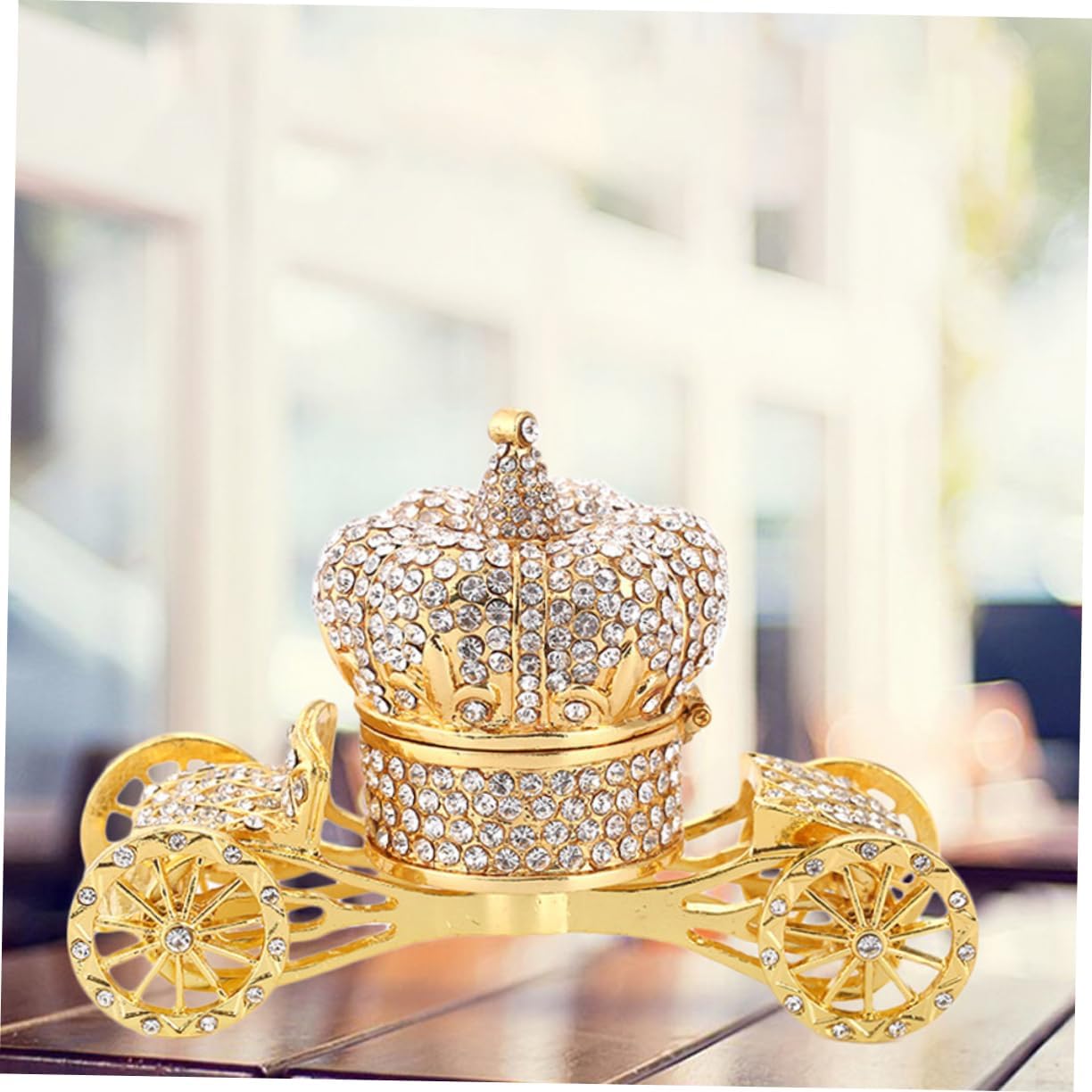 Didiseaon Rhinestone Crown Carriage Ornament Elegant Alloy Desktop Decoration for Home Office Events Sparkly Fairy Tale Display