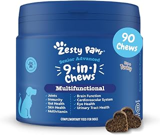 9 in 1 Multivitamins for Senior Dogs | Supports Joints, Skin, Eyes, Brain Function, Immune System, Urinary Tract, Heart & Gut Health| Vitamin A, B & C, Folic Acid, Biotin | 90 Chews